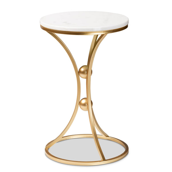 Baxton Studio Baxton Studio Tarmon Modern Gold Metal Accent Table with Unique Marble Top for Luxurious Living Spaces H01-100353-Metal/Marble Side Table