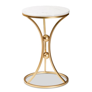 Baxton Studio Baxton Studio Tarmon Modern Gold Metal Accent Table with Unique Marble Top for Luxurious Living Spaces H01-100353-Metal/Marble Side Table