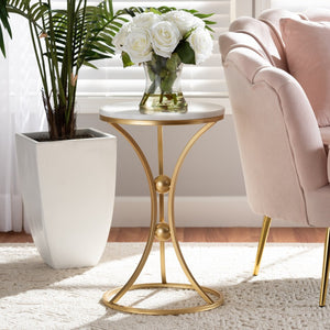 Baxton Studio Baxton Studio Tarmon Modern Gold Metal Accent Table with Unique Marble Top for Luxurious Living Spaces H01-100353-Metal/Marble Side Table