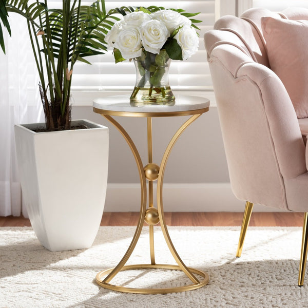 Baxton Studio Baxton Studio Tarmon Modern Gold Metal Accent Table with Unique Marble Top for Luxurious Living Spaces H01-100353-Metal/Marble Side Table
