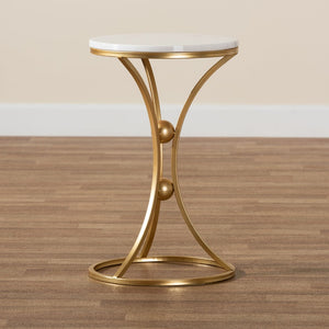Baxton Studio Baxton Studio Tarmon Modern Gold Metal Accent Table with Unique Marble Top for Luxurious Living Spaces H01-100353-Metal/Marble Side Table