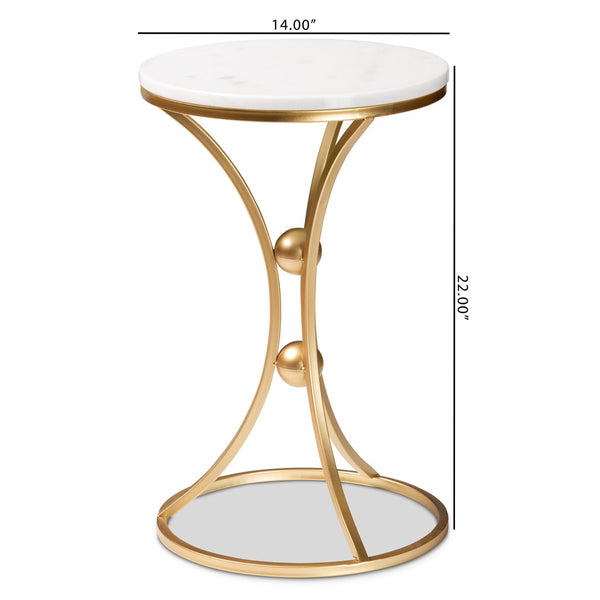 Baxton Studio Baxton Studio Tarmon Modern Gold Metal Accent Table with Unique Marble Top for Luxurious Living Spaces H01-100353-Metal/Marble Side Table