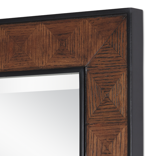 Dorian Floor Mirror - Artisan Oak Veneer Design with Diamond Patterns & Black Racing Stripes, 72" Tall