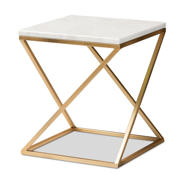 Baxton Studio Baxton Studio Hadley End Table: Modern Gold Metal Base & Luxurious Marble Top for Chic Decor H01-94137-Metal/Marble Side Table