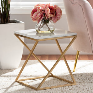 Baxton Studio Baxton Studio Hadley End Table: Modern Gold Metal Base & Luxurious Marble Top for Chic Decor H01-94137-Metal/Marble Side Table