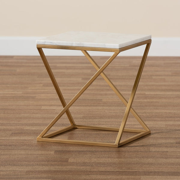 Baxton Studio Baxton Studio Hadley End Table: Modern Gold Metal Base & Luxurious Marble Top for Chic Decor H01-94137-Metal/Marble Side Table