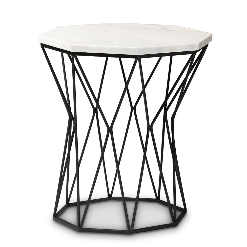 Baxton Studio Baxton Venedict Modern Black Metal End Table with Unique Octagon Marble Top for Chic Living Spaces H01-94139-Metal/Marble Side Table