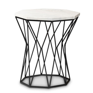 Baxton Studio Baxton Venedict Modern Black Metal End Table with Unique Octagon Marble Top for Chic Living Spaces H01-94139-Metal/Marble Side Table