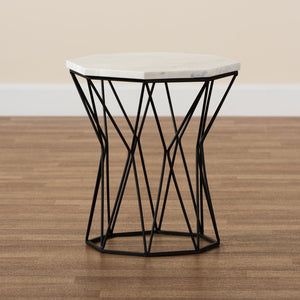 Baxton Studio Baxton Venedict Modern Black Metal End Table with Unique Octagon Marble Top for Chic Living Spaces H01-94139-Metal/Marble Side Table