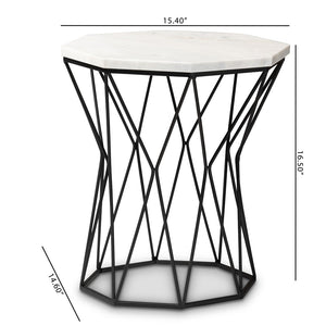 Baxton Studio Baxton Venedict Modern Black Metal End Table with Unique Octagon Marble Top for Chic Living Spaces H01-94139-Metal/Marble Side Table