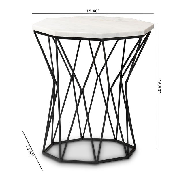 Baxton Studio Baxton Venedict Modern Black Metal End Table with Unique Octagon Marble Top for Chic Living Spaces H01-94139-Metal/Marble Side Table