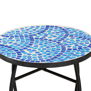 Baxton Studio Baxton Gaenor Modern Black Metal Plant Stand with Blue Glass Mosaic Top for Contemporary Spaces H01-97880-Mosaic Plant Stand