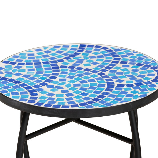 Baxton Studio Baxton Gaenor Modern Black Metal Plant Stand with Blue Glass Mosaic Top for Contemporary Spaces H01-97880-Mosaic Plant Stand