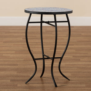 Baxton Studio Baxton Gaenor Modern Black Metal Plant Stand with Blue Glass Mosaic Top for Contemporary Spaces H01-97880-Mosaic Plant Stand