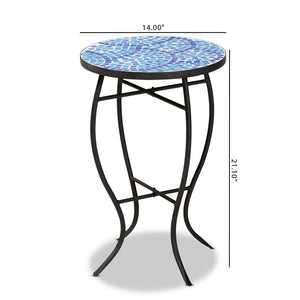 Baxton Studio Baxton Gaenor Modern Black Metal Plant Stand with Blue Glass Mosaic Top for Contemporary Spaces H01-97880-Mosaic Plant Stand