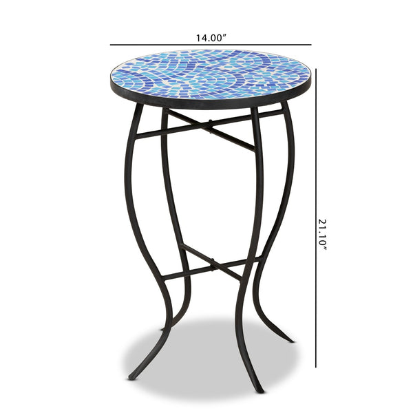Baxton Studio Baxton Gaenor Modern Black Metal Plant Stand with Blue Glass Mosaic Top for Contemporary Spaces H01-97880-Mosaic Plant Stand