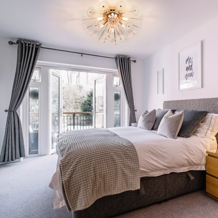 English Elm Gold Elegant Flush Mount Ceiling Light with Crystal Petal Design, 19.7" Brass Fixture, 6×G9 Sockets W2738P314593