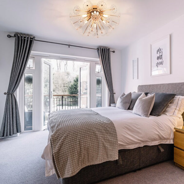 English Elm Gold Elegant Flush Mount Ceiling Light with Crystal Petal Design, 19.7" Brass Fixture, 6×G9 Sockets W2738P314593