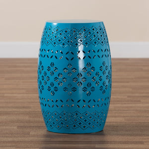Baxton Studio Baxton Studio Modern Metal Outdoor Side Table with Geometric Cut-Out Design for Stylish Spaces Blue H01-97938C Blue Metal Side Table