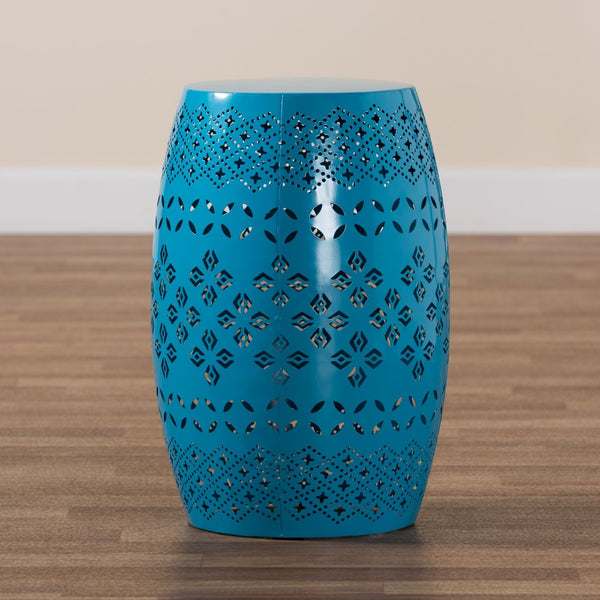 Baxton Studio Baxton Studio Modern Metal Outdoor Side Table with Geometric Cut-Out Design for Stylish Spaces Blue H01-97938C Blue Metal Side Table