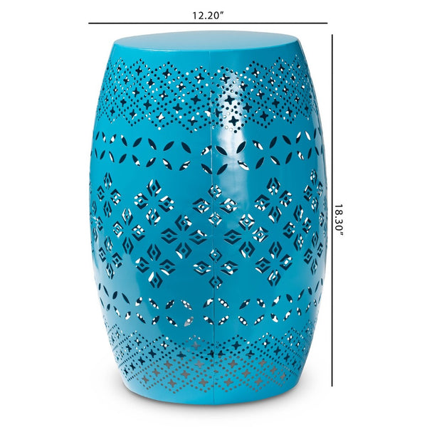 Baxton Studio Baxton Studio Modern Metal Outdoor Side Table with Geometric Cut-Out Design for Stylish Spaces Blue H01-97938C Blue Metal Side Table