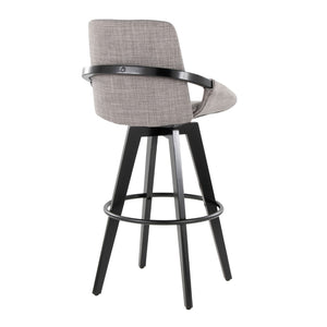 English Elm Fixed-height Swivel Barstools Upholstered Grey Fabric Black Wood Legs Kitchen Set of 2 B202S01892