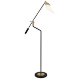 Robert Abbey Ferdinand Floor Lamp Matte Black Painted Finish w/ Modern Brass Accents Cased White Glass