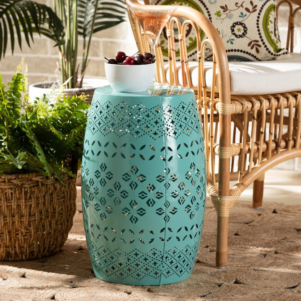 Baxton Studio Baxton Studio Modern Metal Outdoor Side Table with Geometric Cut-Out Design for Stylish Spaces Teal H01-97939E Teal Metal Side Table