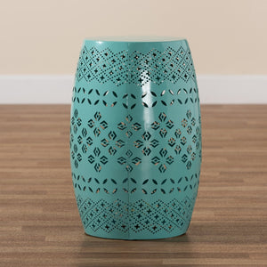 Baxton Studio Baxton Studio Modern Metal Outdoor Side Table with Geometric Cut-Out Design for Stylish Spaces Teal H01-97939E Teal Metal Side Table
