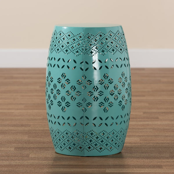 Baxton Studio Baxton Studio Modern Metal Outdoor Side Table with Geometric Cut-Out Design for Stylish Spaces Teal H01-97939E Teal Metal Side Table