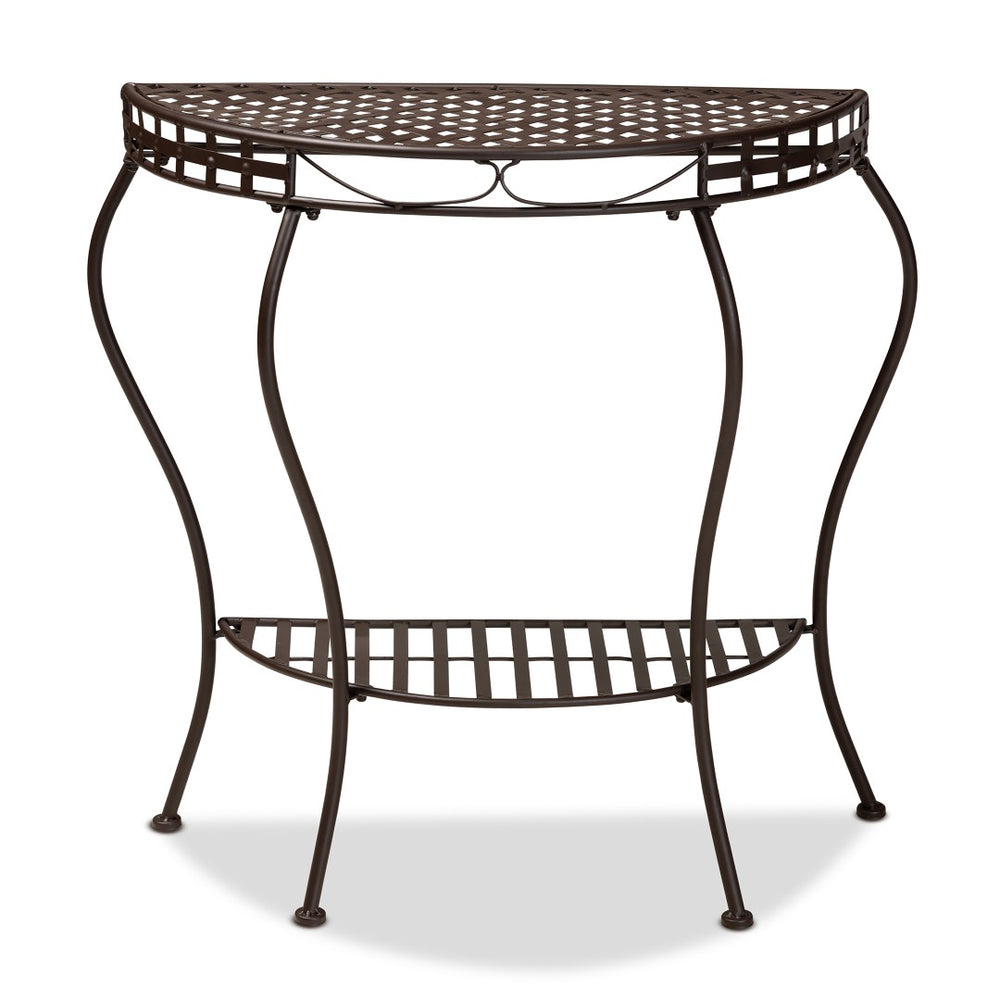 Baxton Studio Baxton Studio Modern Brown Metal Outdoor Console Table - Stylish Moon Shape for Garden Decor H01-99057A-Metal Console Table