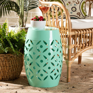 Baxton Studio Baxton Studio Hallie Modern Metal Outdoor Side Table with Geometric Design for Stylish Spaces Aqua H01-101371B Aqua Metal Side Table