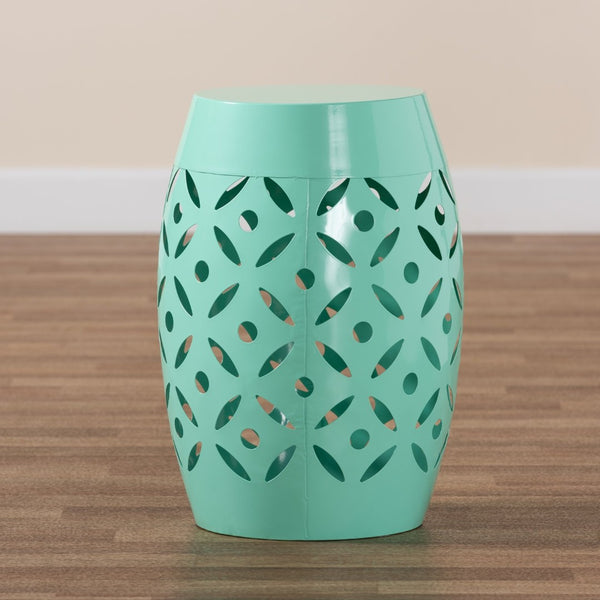 Baxton Studio Baxton Studio Hallie Modern Metal Outdoor Side Table with Geometric Design for Stylish Spaces Aqua H01-101371B Aqua Metal Side Table
