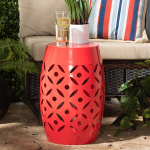 Baxton Studio Baxton Studio Hallie Modern Metal Outdoor Side Table with Geometric Design for Stylish Spaces Red H01-101371 Red Metal Side Table