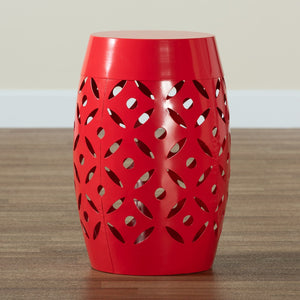 Baxton Studio Baxton Studio Hallie Modern Metal Outdoor Side Table with Geometric Design for Stylish Spaces Red H01-101371 Red Metal Side Table