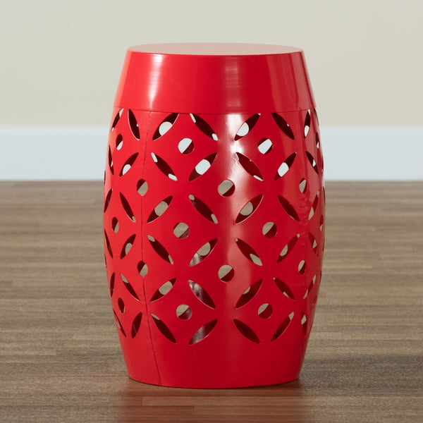 Baxton Studio Baxton Studio Hallie Modern Metal Outdoor Side Table with Geometric Design for Stylish Spaces Red H01-101371 Red Metal Side Table