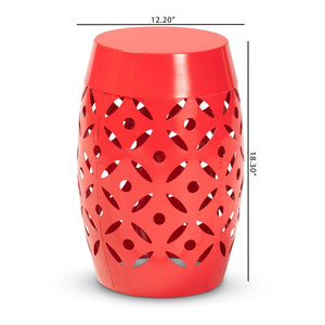 Baxton Studio Baxton Studio Hallie Modern Metal Outdoor Side Table with Geometric Design for Stylish Spaces Red H01-101371 Red Metal Side Table