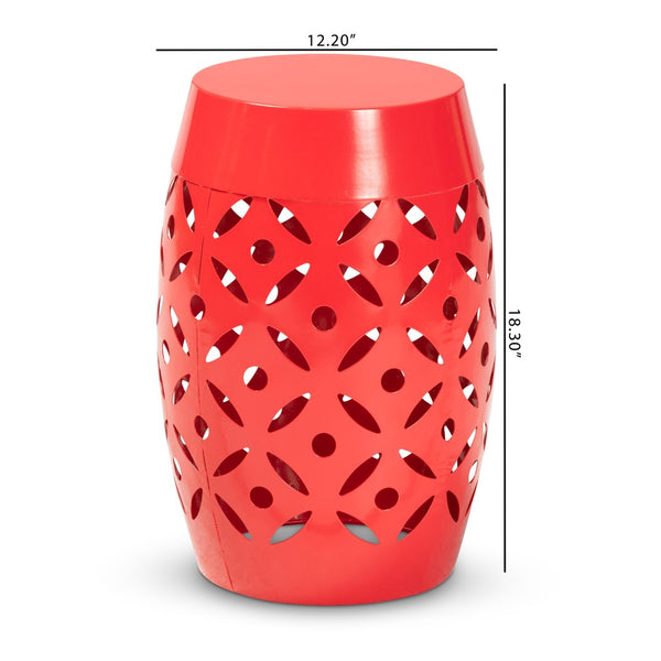 Baxton Studio Baxton Studio Hallie Modern Metal Outdoor Side Table with Geometric Design for Stylish Spaces Red H01-101371 Red Metal Side Table