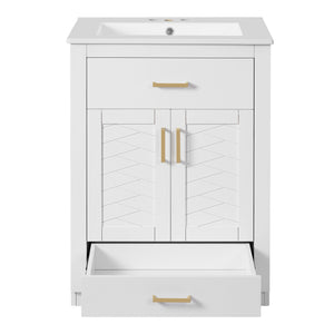 English Elm 24" Bathroom Vanity With Integrated Ceramic Sink, Sleek Storage Cabinet & Easy Assembly For Style N710P341037K