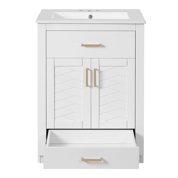 English Elm 24" Bathroom Vanity With Integrated Ceramic Sink, Sleek Storage Cabinet & Easy Assembly For Style N710P341037K