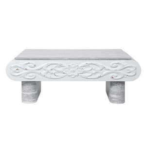English Elm Rounded Edge Coffee Table Solid Wood Engraved Drawer Modern Living Room Storage Beige+Grey W3040P428762