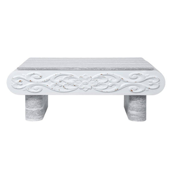 English Elm Rounded Edge Coffee Table Solid Wood Engraved Drawer Modern Living Room Storage Beige+Grey W3040P428762