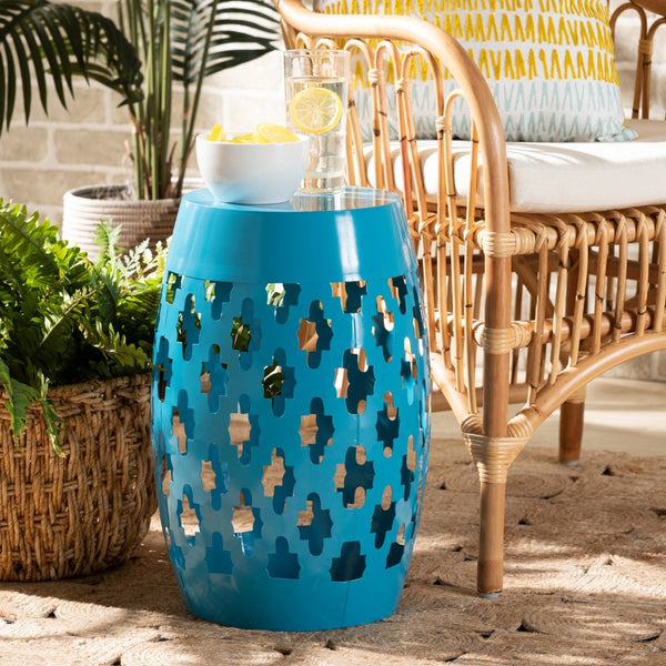 Baxton Studio Baxton Studio Modern Metal Outdoor Side Table with Geometric Cut-Out Design for Stylish Spaces Blue H01-101370C Blue Metal Side Table