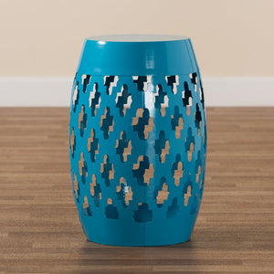 Baxton Studio Baxton Studio Modern Metal Outdoor Side Table with Geometric Cut-Out Design for Stylish Spaces Blue H01-101370C Blue Metal Side Table