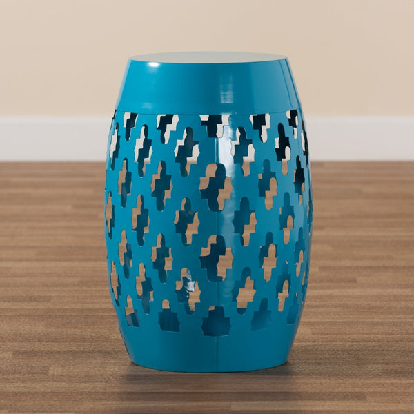 Baxton Studio Baxton Studio Modern Metal Outdoor Side Table with Geometric Cut-Out Design for Stylish Spaces Blue H01-101370C Blue Metal Side Table