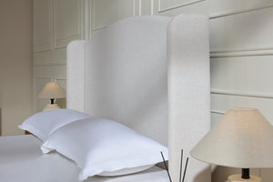 English Elm Hannah Tall 54" Upholstered Wingback King Bed – Ivory Textured Chenille, Walnut Feet, No Box Spring B083P235518