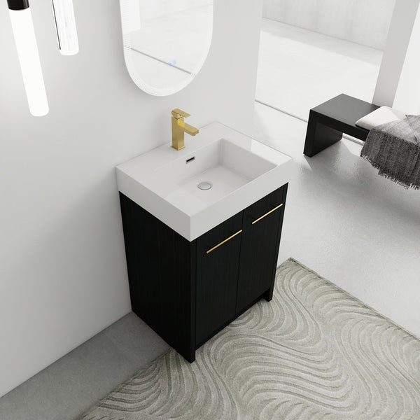 English Elm 24 Inch Freestanding Bathroom Vanity With Resin Sink, Soft-Close Doors & Adjustable Storage Options W999S00177