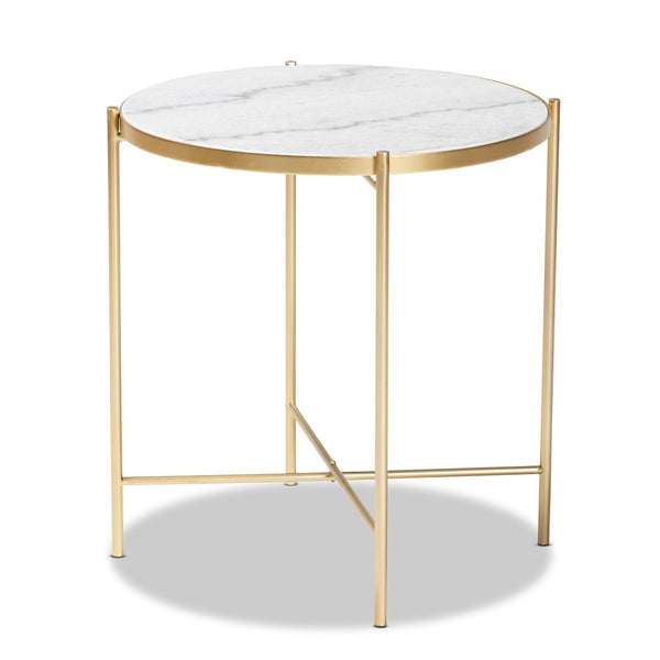 Baxton Studio Baxton Studio Maddock Luxurious Gold Metal End Table with Unique Marble Top for Modern Spaces H01-102776 Metal/Marble Side Table