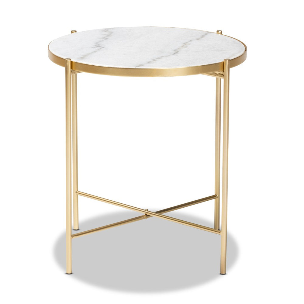 Baxton Studio Baxton Studio Maddock Luxurious Gold Metal End Table with Unique Marble Top for Modern Spaces H01-102776 Metal/Marble Side Table