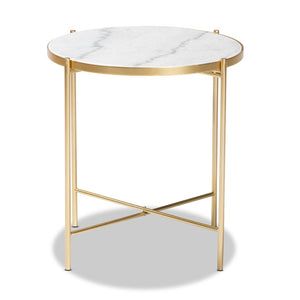 Baxton Studio Baxton Studio Maddock Luxurious Gold Metal End Table with Unique Marble Top for Modern Spaces H01-102776 Metal/Marble Side Table